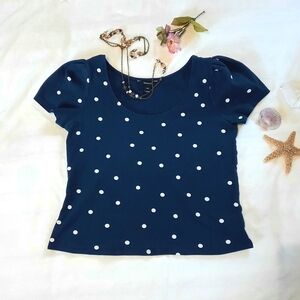 RW&CO. Navy Polka Dot Tee, Puff Cap Sleeves